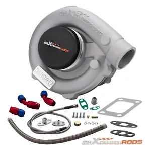T3/T4 T04E .57 A/R UNIVERSAL TURB0CHARGER 400HP TURBO & OIL FEED RETURN LINE KIT - Picture 1 of 11