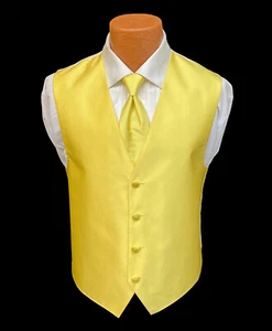 Men's Sunflower Yellow Tuxedo Vest with Windsor Tie Free Shipping Size M - Picture 1 of 4