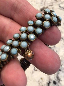 J.Crew Brass Tone Turquoise Color Stone Stretch Bracelet EUC - Picture 1 of 4