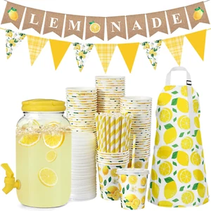 Lemonade Stand Supplies Set for Kids - 204 Pcs with Dispenser, Cups, Apron - Picture 1 of 6