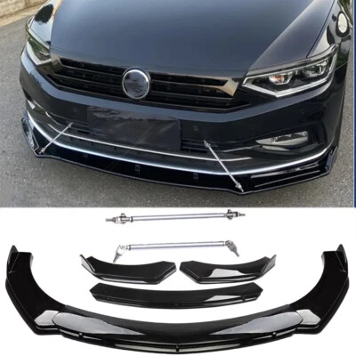 Glossing Black Front Bumper Lip Spoiler + Strut Rods For Volkswagen Passat CC - Image 1 of 4