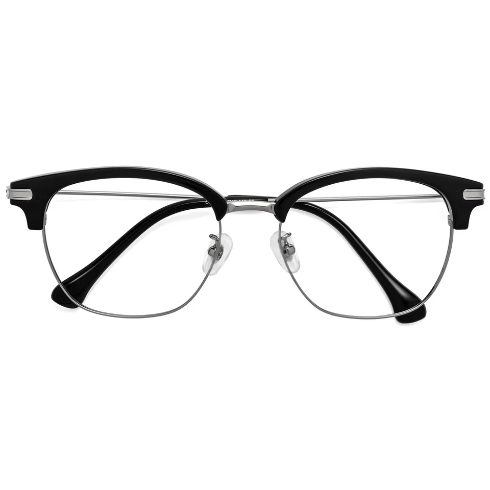 Marco de gafas de metal Browline TR90 para hombres y mujeres Anteojos cuadrados ligeros negros brillantes Foto 1 de 1