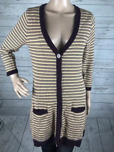 Love By Design Cardigan Sweater Small Yellow Brown White Checkered Retro Style - Picture 1 of 12
