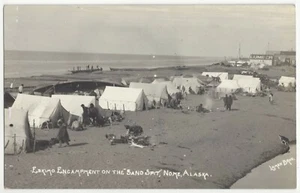 1909 Nome, Alaska - REAL PHOTO Eskimo Encampment on Beach, Lomen Bros. Photo - Picture 1 of 2