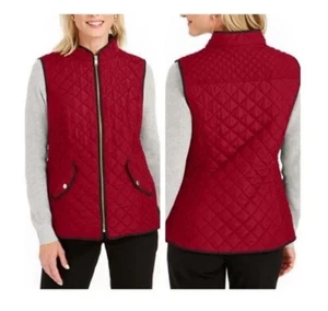 Charter Club Womens XS Red Sleeveless Quilted Stand Collar Vest NWT AH89 - Picture 1 of 6