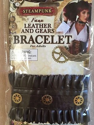 Pulsera Steampunk Imitación Cuero y Engranajes - Accesorio de Disfraz Victoriano Vestir Foto 1 de 2