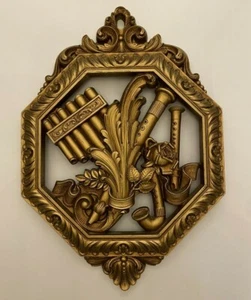 Vintage Syroco Hollywood Regency Ornate Gold Musical Instruments Wall Plaque  - Picture 1 of 12