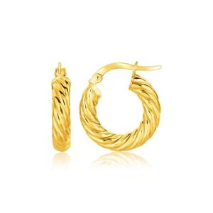 14k Yellow Gold Twisted Cable Small Hoop Earrings(4x17.6mm) - Picture 1 of 1