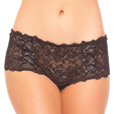 Calcinha com cadarço sem virilha fita estilo espartilho frente roupa íntima preta 1706 média - Imagem 1 de 4