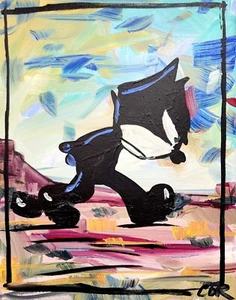 CORBELLIC FELIX CAT 12X16 IMPRESSIONISM CONTEMPORARY ORIGINAL INTERIOR ART - Picture 1 of 8