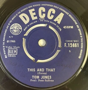 Tom Jones This And That / City Girl Vinyl Record 7” 45 RPM F.12461 Decca 1966 - Picture 1 of 24
