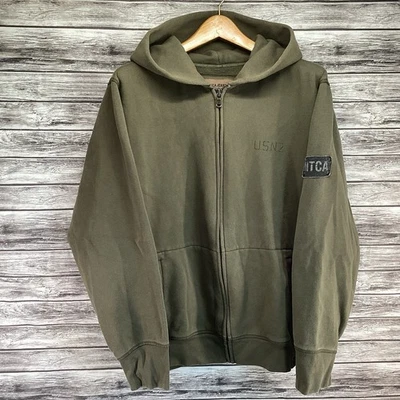 Nautica Jeans Hoodie Sweatshirt Mens 2XL Military Green USN2 Graphic Print Y2K - Image 1 of 4