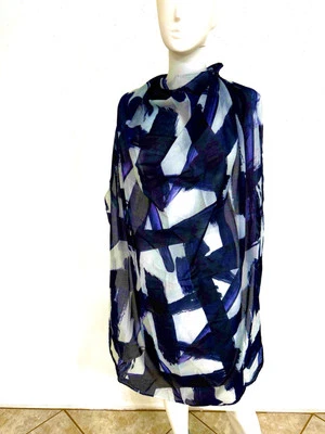 Eres Shawl Scarf Cotton Blue Purple Brushstroke Motif Made France 40” x 50” NWOT - Image 1 of 4