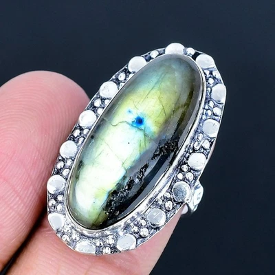 Anillo Labradorita 925 Chapado en Plata Hecho a Mano de EE. UU. Talla 7 Foto 1 de 3