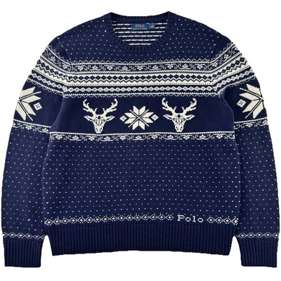 Polo Ralph Lauren Men's L Snowflake Wool Cashmere Sweater Navy Nordic Preppy NEW - Image 1 of 4