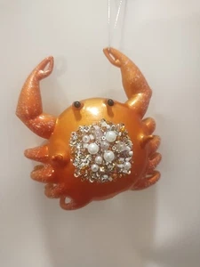 Crab Ornament Orange with Beads Hanging Christmas Ornament 4” - Picture 1 of 6
