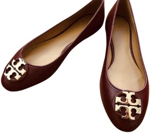 New in box Tory Burch Size 10.5 Red Agate Claire Ballet Leather Ballet Flats - Picture 1 of 7