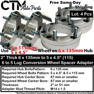 4x 2" Thick 6x135 to 5x4.5(115) Wheel Adapter Spacer | F150 Navigator Expedition - Picture 1 of 4