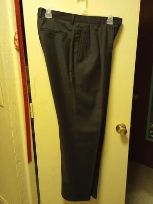 Bachrach Dress Pants 100% Wool 36X32 Dark Grey Pleated Cuffed Trousers Slacks - Image 1 of 4