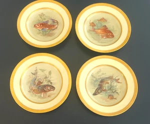 ANTIQUE GDA GERARD DUFRAISSEIX ABBOT LIMOGES GOLD ENCRUSTED FISH BOWL SET (4) - Picture 1 of 23