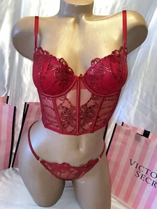Victoria's Secret Corset Bra Top Red Shimmer 32C Small Only Set On eBay - Picture 1 of 10