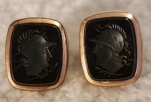 Spartan Cameo Helmeted Knight Warrior Soldier Vintage Cuff Links - Picture 1 of 6