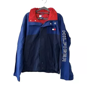 Vintage 90s Men’s Tommy Hilfiger Windbreaker Colorblock Hooded Jacket Size S - Picture 1 of 15