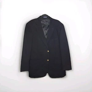 Alan Flusser Navy Blue or Black Sport Virgin Wool Blazer Jacket Gold Buttons 44R - Picture 1 of 15
