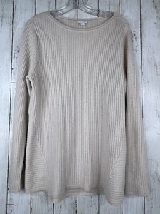 J JILL Sweater Medium Beige Ribbed Tunic Fitted Sleeve Cotton Blend Lagenlook - Picture 1 of 11