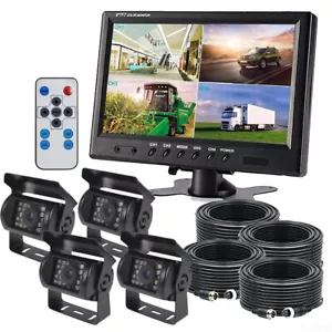 4x 4PIN REAR BACK UP CAMERA 9" MONITOR SYSTEM FOR RV BUS TRUCK QUAD SPLIT SCREEN - Picture 1 of 12