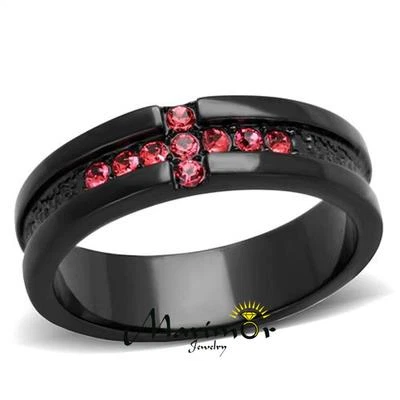 Stainless Steel Black Ion Plated Rose Crystal Cross Fashion Ring Women's Sz 5-10 - Image 1 of 4