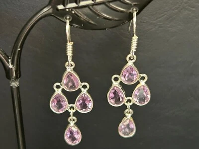 Pendientes araña lágrimas múltiples piedras preciosas amatista púrpura plata de ley 925 Foto 1 de 2