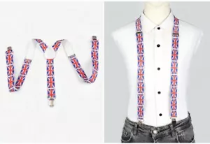 Men's England UK British Flag Clip Suspenders Elastic Y-Shape Adjustable Braces - Picture 1 of 7
