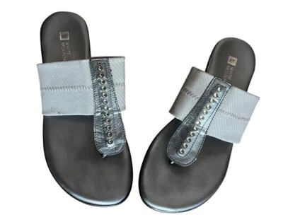 White Mountain Wedge Sandals Silver 020-12855M Rhinestone Accent Size 6.5 Women - Image 1 of 4