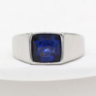 Stainless Steel Square Blue Stone Wedding Statement Party Ring For Men Women