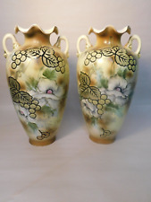 Large Royal Nippon Nishiki 13" Floral gold accent Fluted Vases Numbered