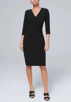 Vestido Vaina WHBM V Delantero Trasero 10 Negro Manga Larga Elastizado Lavable Foto 1 de 4