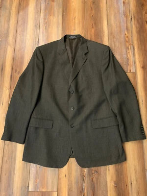 Jeffrey Banks Men’s 48L Blazer Sport Coat Jacket Dark Olive W/ Brown 100% Wool - Image 1 of 4