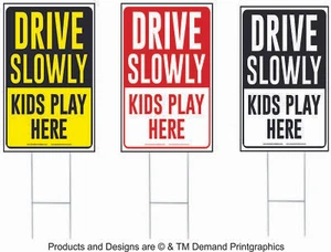 Drive Slowly Kids Play Here Yard Sign, Drive Slow/Children at Play 12" x 18" - Picture 1 of 10