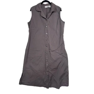 Vintage Two Twenty Sleeveless Button Front Collared Flax Linen Dress Brown Large - Picture 1 of 5