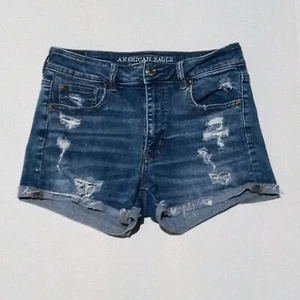 American Eagle Super Stretch Hi-Rise Shorts-Size 8-Distressed-Cuffed-Raw Hem - Picture 1 of 9
