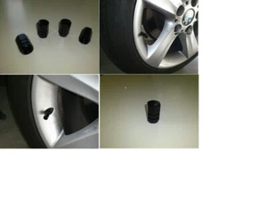 Black Valve Stem Caps Cover Aluminum Tire Wheel Auto Car 4 pieces set - Picture 1 of 6