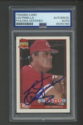 Lou Piniella 1991 Topps Card #669 Reds Manager PSA/DNA Encased Autograph - Image 1 of 2