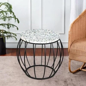 Black & White Designer Wooden Top Side End Table for Home Decor - Picture 1 of 5