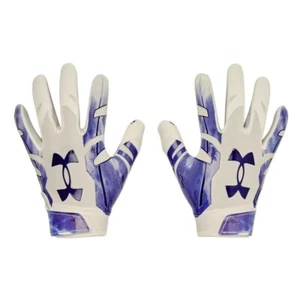 Under Armour Women's L F8 Football Gloves Super Sticky Glue Grip White/Purple - Picture 1 of 8