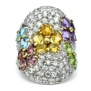 Natural Gemas Anillo, Peridoto,Amatista, Citrino,Rodolita Granate,Topacio & - Imagen 1 de 2