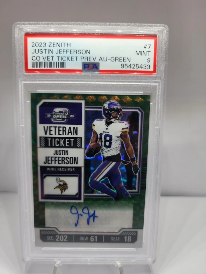2023 Contenders Optic-Justin Jefferson Veteran Ticket Auto-Green #7 Mint 9- 9/23 - Image 1 of 2