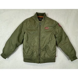 Levi's Bomber Jacket Boys Youth Sz L 12 Green Nylon Logo Embroidered Patch Zips - Picture 1 of 7