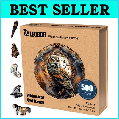 Unique 500-Piece Wooden Puzzle with Hand-Shaped Pieces - Gift Ready Owl Art - Image 1 of 4