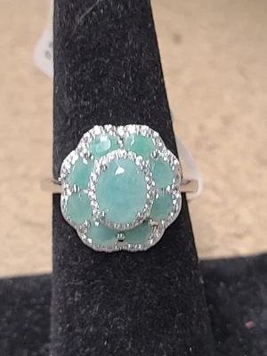 Anillo de plata de ley sobre rodio esmeralda de Zambia verde 3,35 ctw talla 7 Foto 1 de 2